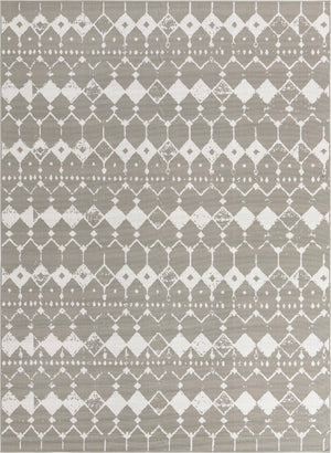 Unique Loom Outdoor Trellis Cardak Machine Made Geometric Rug Gray, Ivory 9' 0" x 12' 2"