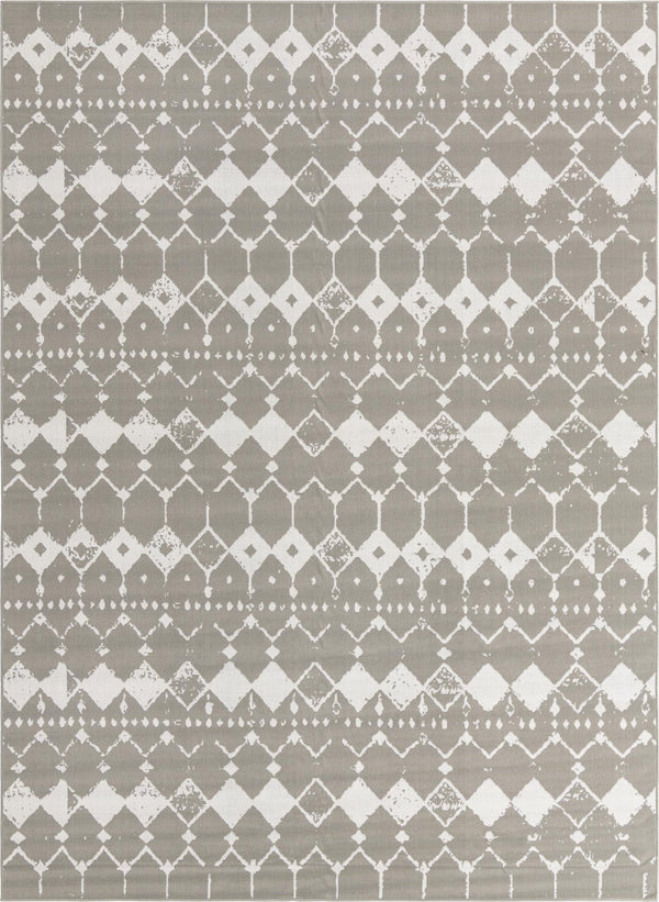 Unique Loom Outdoor Trellis Cardak Machine Made Geometric Rug Gray, Ivory 9' 0" x 12' 2"