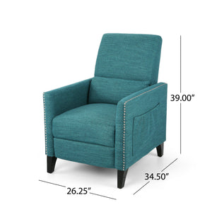 English Elm Pushback Recliner Accent Chair Solid Birch Frame Rivet Detail Mid-century Living Room Seat Teal 65532.00T