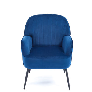 English Elm Velvet Barrel Accent Chair Tufted Shell Back with Metal Legs for Living Room Blue W5722P462510