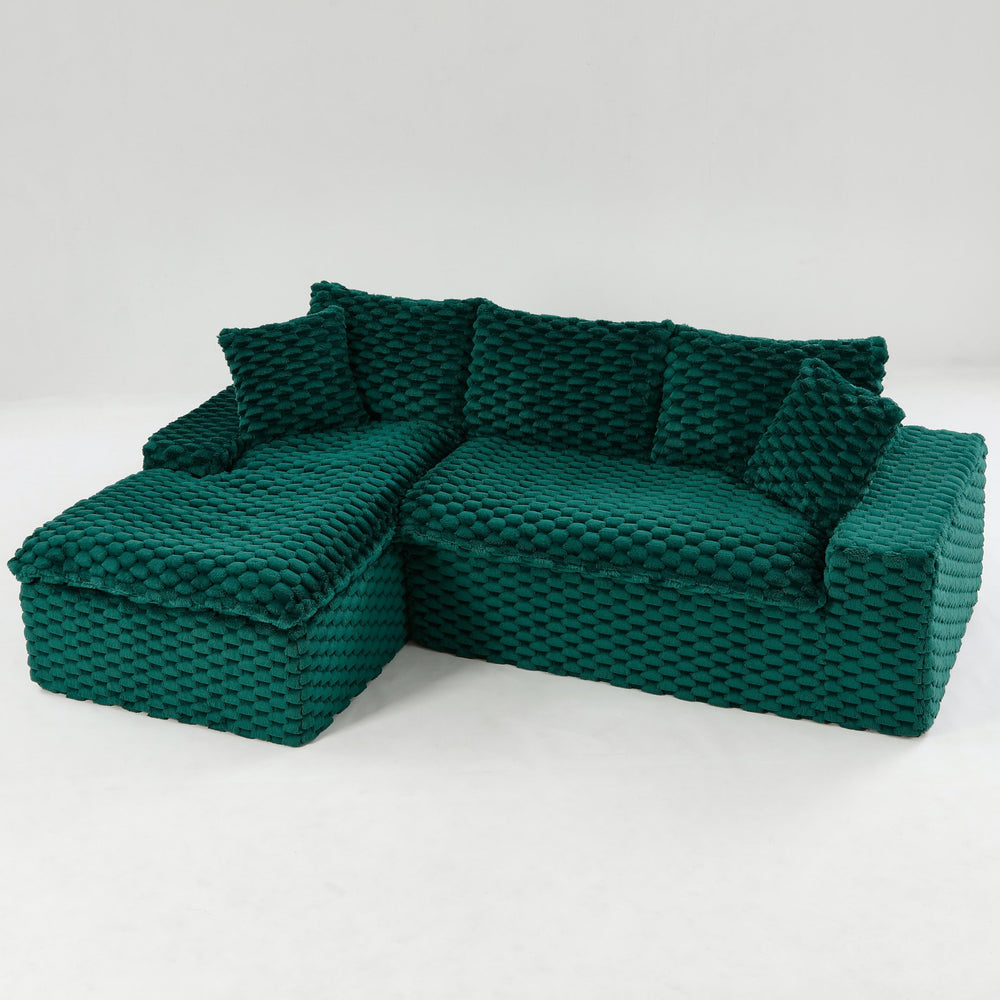 English Elm Green Turtle Velvet Sofa: Convertible Twin-Seat L-Shaped Chaise For Cozy Living Rooms & Small Spaces W3371S00041