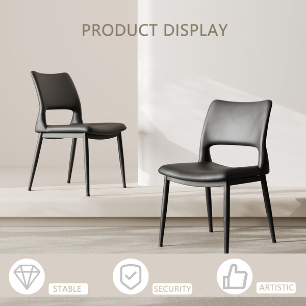 English Elm Modern Black Pu Leather Dining Chairs Set of 2 Ergonomic Metal Frame Seating W1727P251122
