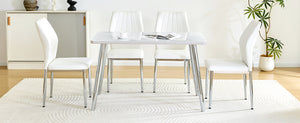 English Elm Table and Chair Set Marble Glass Top Silver Legs Four Seat Modern Dining W1151S04641