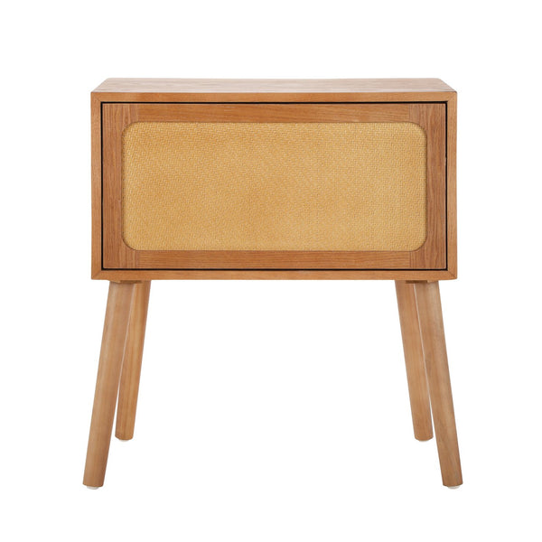 English Elm Rotating Rattan Nightstand Push Open Hidden Storage Mid Century Wood Leg Bedside Natural N761P288451M