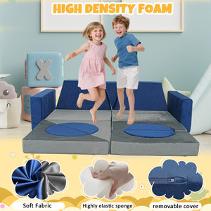 English Elm 15pcs Modular Toddler Play Couch Set Velvet Foam Fort Building Playroom Seating Blue+Grey T5880P493418