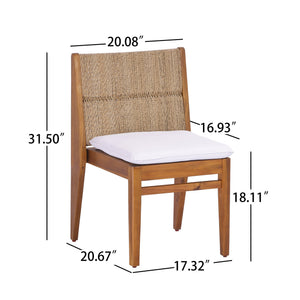 English Elm Acacia Hardwood Outdoor Dining Chairs with Wicker Detail and Cushions Set of 2 N772P384695T