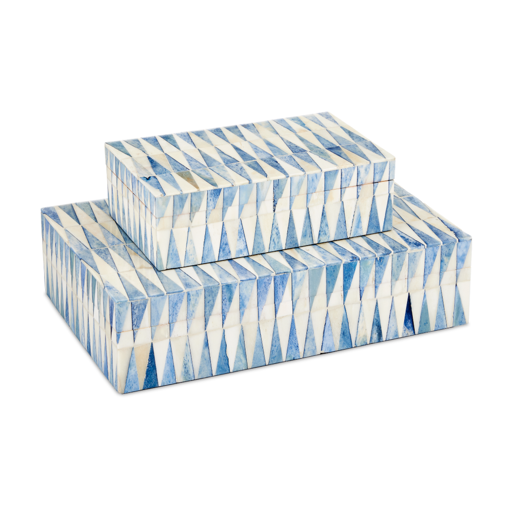 Nadene Decorative Box Set of 2 – Handcrafted Blue and Ivory Bone Storage Boxes for Coastal Decor