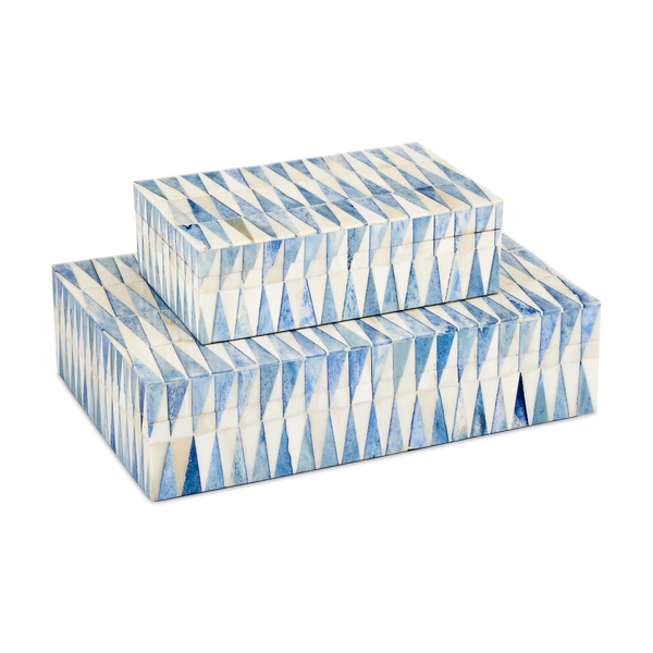 Nadene Decorative Box Set of 2 – Handcrafted Blue and Ivory Bone Storage Boxes for Coastal Decor