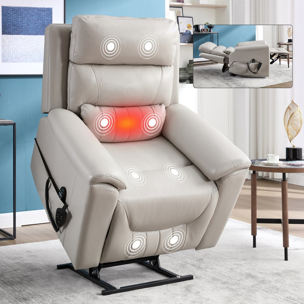 English Elm Dual Motor Power Lift Recliner with Massage Heat and 350 Lb Leatherair Support W3224S00023