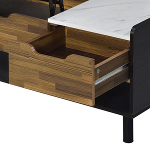 English Elm Axel Faux Marble Walnut Coffee Table with Lift-Top, Storage Drawers & Open Shelves, Modern KD Design B2726P251672