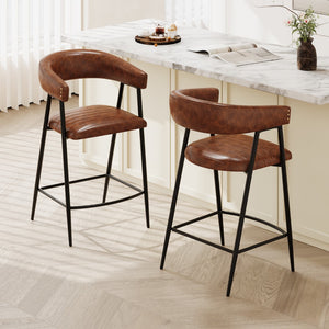 Christopher Knight Home® - Noble House - - 26'' Counter Stools Set Of 2, Pu Upholstered Counter Stools With Iron Frame, Backrest, Footrest, Arm Counter Stools For Home Bar, Kitchen Counter, Brown