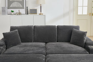 English Elm Corduroy Upholstered Chaise Lounge Sofa with Movable Ottoman, Cup Holder, Deep Seat Comfort Grey W2120S00007