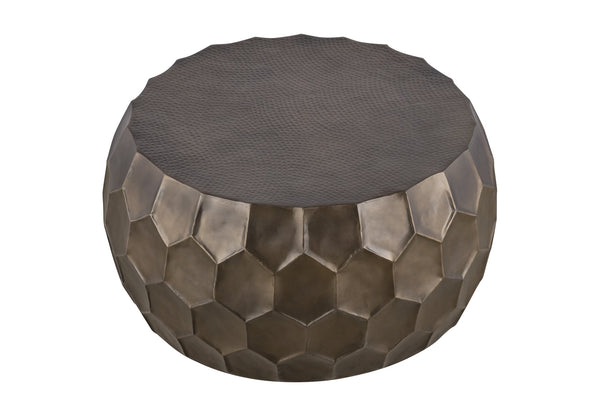 English Elm CT101 Hand‑Hammered Round 32" Coffee Table with Hexagonal Patterned Surface and Timeless Finish Gold B009P295926