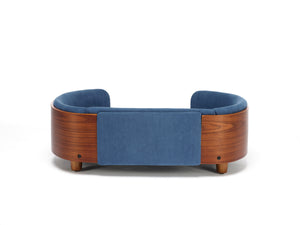 English Elm Scandinavian Mid-century Pet Sofa with Walnut Bentwood Back and Navy Velvet Cushion Dark Blue W794125941