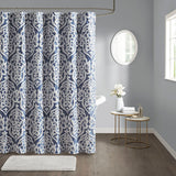 Madison Park Odette Traditional Jacquard Shower Curtain MP70-6876 Navy/Silver