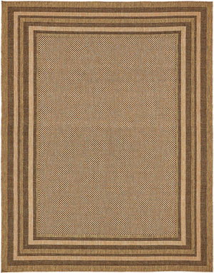Unique Loom Outdoor Border Multi Border Machine Made Border Rug Light Brown, Brown/Light Brown/Gold 9' 0" x 12' 0"