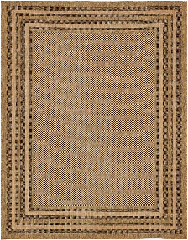 Unique Loom Outdoor Border Multi Border Machine Made Border Rug Light Brown, Brown/Light Brown/Gold 9' 0" x 12' 0"