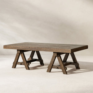 English Elm Hawthorne Reclaimed Elm Trestle Coffee Table Solid Wood Farmhouse Living Room Accent Brown B2719P474449
