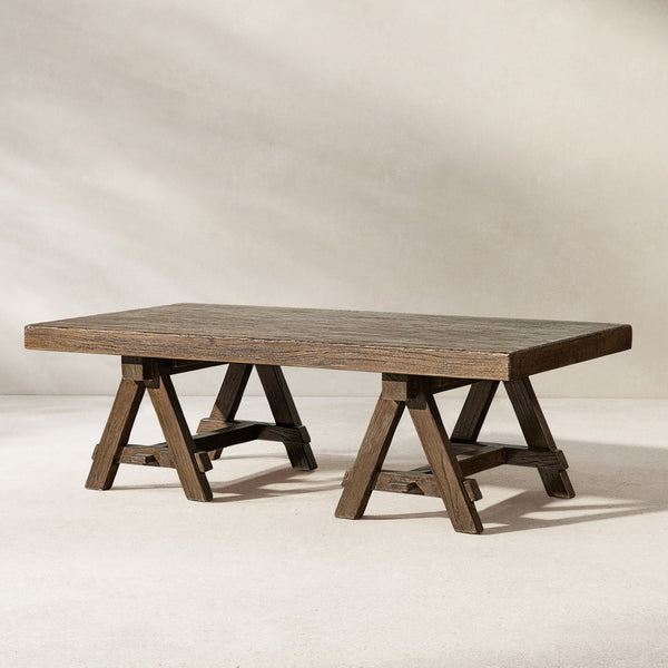 English Elm Hawthorne Reclaimed Elm Trestle Coffee Table Solid Wood Farmhouse Living Room Accent Brown B2719P474449