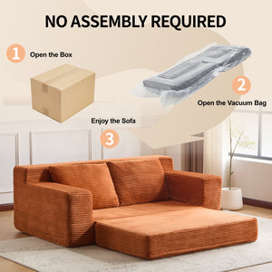 English Elm Loveseat Corduroy Bean Bag Sofa Bed with Memory Foam, Reversible Cushions, Plush Bolsters, No Assembly Required Orange W3723P346937