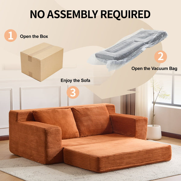 English Elm Loveseat Corduroy Bean Bag Sofa Bed with Memory Foam, Reversible Cushions, Plush Bolsters, No Assembly Required Orange W3723P346937