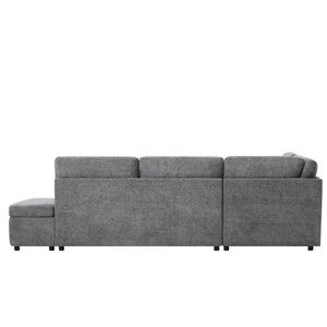 English Elm [video]107'' Chenille Sleeper Sectional with Usb Charging Storage Ottoman and Adjustable Armrest Gray N723S8782E