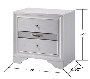 English Elm Contemporary Nightstand with Silver Accents, Solid Wood Veneer, English Dovetail Drawer, Sleek Shine White 30 L x 20 W x 30 H B2741P375925