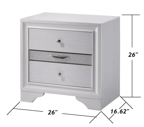 English Elm Contemporary Nightstand with Silver Accents, Solid Wood Veneer, English Dovetail Drawer, Sleek Shine White 30 L x 20 W x 30 H B2741P375925