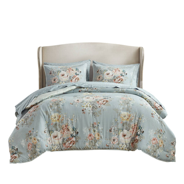 English Elm 7-piece King Bedding Set Soft Watercolor Floral Reversible Comforter for a Relaxing Retreat B035P408247