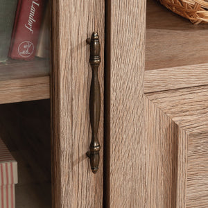 English Elm Credenza, Versatile Brown-Finish Storage Solution With File Drawers And Cable Management System B356P367828