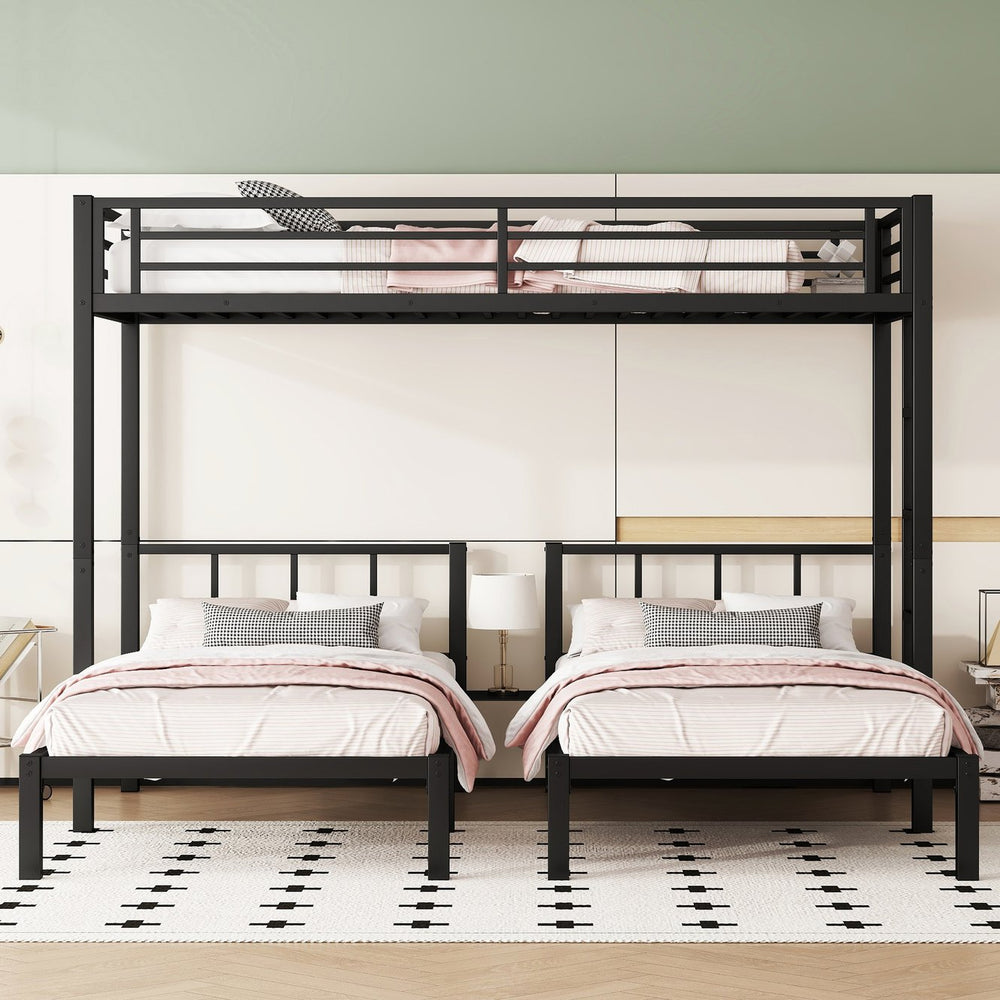 English Elm Twin Triple Bunk Bed Metal L-shaped Frame Sleeps Three Kids White Finish W1580S00438