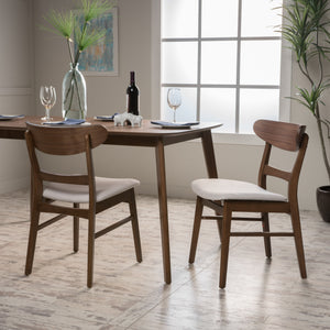English Elm [video] Rubberwood Dining Chairs Set of 2 Upholstered Mid-century Seats for Modern Homes Light Beige 58915.00WNT