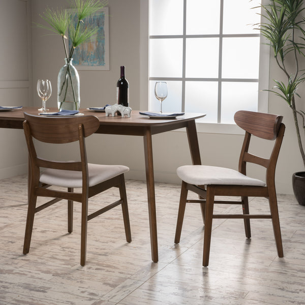 English Elm [video] Rubberwood Dining Chairs Set of 2 Upholstered Mid-century Seats for Modern Homes Light Beige 58915.00WNT