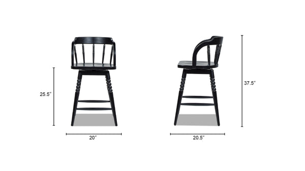 English Elm Jennifer Taylor Home - Breda Handmade 25.5" Turned Bubble Spindle Low-Back Swivel Wood Counter Stool, Eco Rubberwood Finish B2719P238394