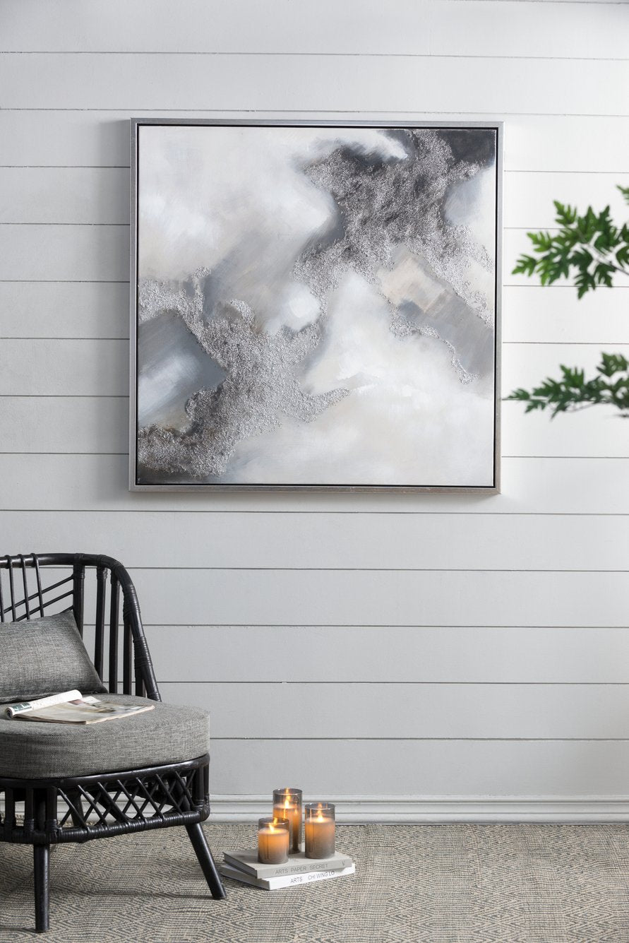 English Elm 39.4X39.4" Stormy Skies Framed Hand-Painted Wall Art - Evocative Modern Decor For Tranquil Spaces W2078P313333