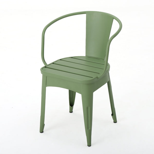 English Elm Colmar Outdoor Iron Bistro Set Powder Coated Slatted Armchairs Round Patio Table Green 56558.00MCG