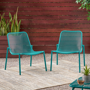 English Elm Christopher Knight Home® - 3 Piece Seating Group Durable Iron Outdoor Bistro Set with Breathable Mesh Chairs & Glass Table Teal 65200.00T_65201.00T