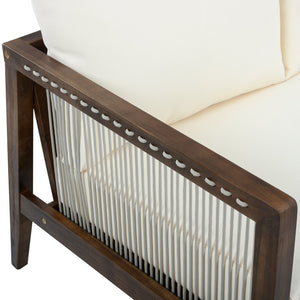 English Elm Outdoor Acacia Wood Loveseat Set with Rope Woven Panels and Matching Coffee Table Beige,Dark Brown N768P408131D