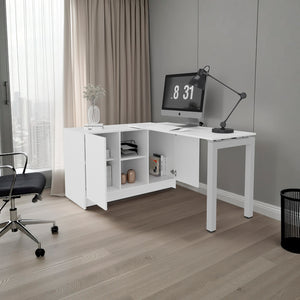 English Elm Beattie Rotating Cabinet L-shaped Workstation Desk for Small Space Home Offices B092S00304