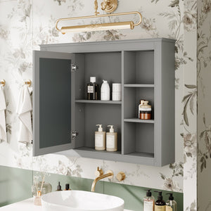 English Elm 35'' Modern Medicine Cabinet Wall Mounted Mirror with Ample Storage, Adjustable Shelves & Towel Rod Grey WF322917AAE