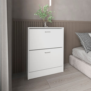 English Elm Shoe Compact 2-Door White Engineered Wood Shoe Cabinet for Entryway or Bedroom — Durable Concealed Storage B097P369435