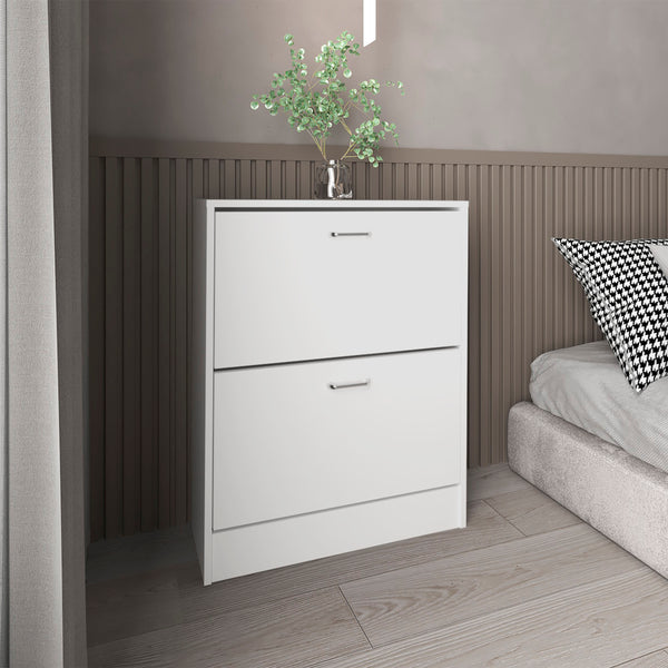 English Elm Shoe Compact 2-Door White Engineered Wood Shoe Cabinet for Entryway or Bedroom — Durable Concealed Storage B097P369435