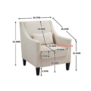 English Elm COOLMORE Modern Accent Chair with Plush Corduroy Upholstery, Solid Wood Frame and Two Pillows Beige W395P195355