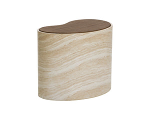 Sunpan ISHIKO Coffee Table - Sculptural Design with Warm Wood Top & Travertine Base for Modern Living Spaces 112578