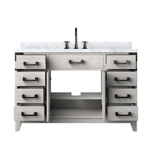 English Elm White Oak 48" Single Bath Vanity With Carrara Marble Top, Chrome Faucet & Ample Storage Solutions B2731P259831-GIGA