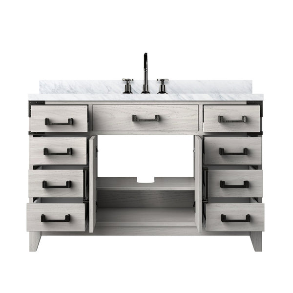 English Elm White Oak 48" Single Bath Vanity With Carrara Marble Top, Chrome Faucet & Ample Storage Solutions B2731P259831-GIGA