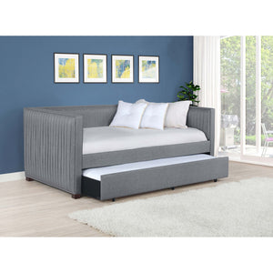 English Elm Vendman Grey Upholstered Twin Daybed with Trundle, Modern Minimalist Pleated Sides, Guest-Ready Comfort B062S00988