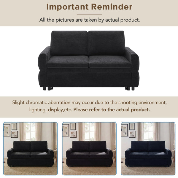 English Elm Convertible Chenille Sleeper Loveseat with Usb Ports and Reclining Backrest for Small Spaces Black N719P390439B