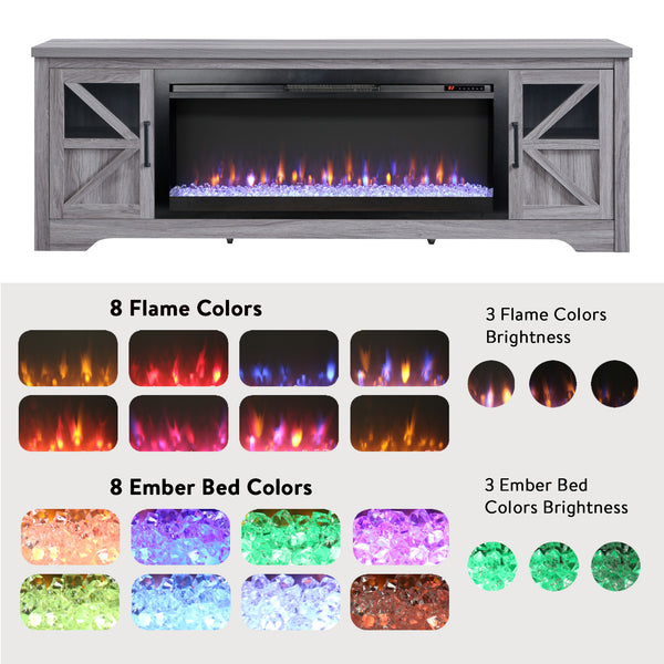 English Elm 75" Media Console with Built-in Electric Fireplace Infrared Quartz Heating Living Room W1769P252478