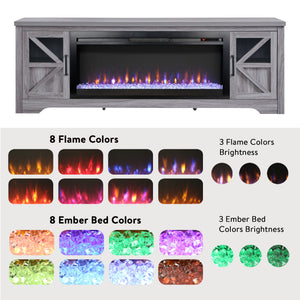 English Elm 75" Gray Wood Tv Stand with 44 Inch Electric Fireplace for Living Rooms W1769S00009